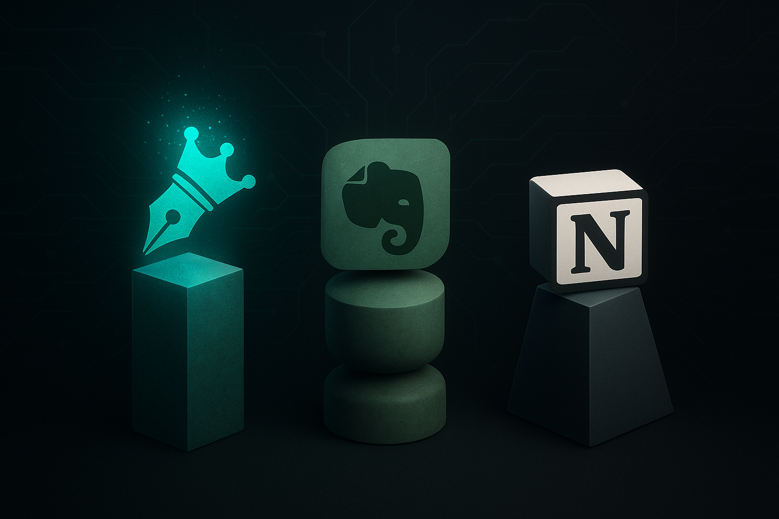 Logos de Scribette, Evernote y Notion comparados
